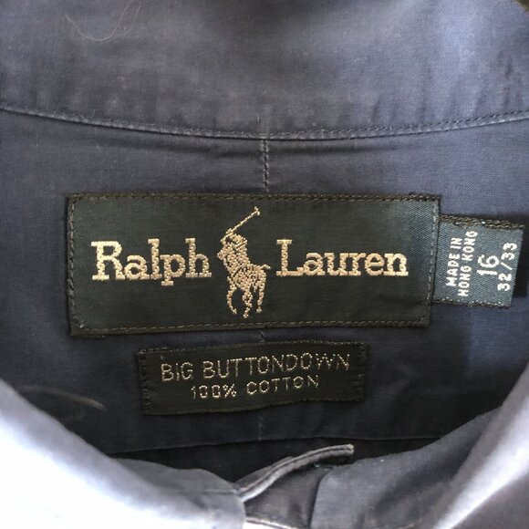 Ralph Lauren Mens Big Button Down Shirt Cotton Navy Blue 16 32/33 - Picture 3 of 3